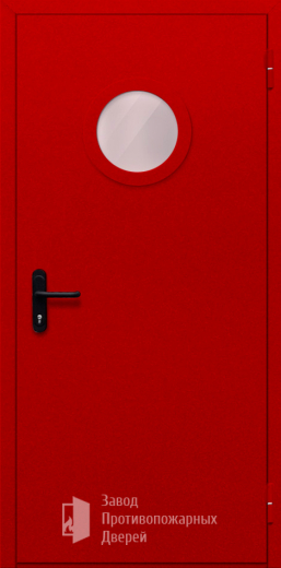 Фото двери «Однопольная с круглым стеклом (красная)» в Хотьково