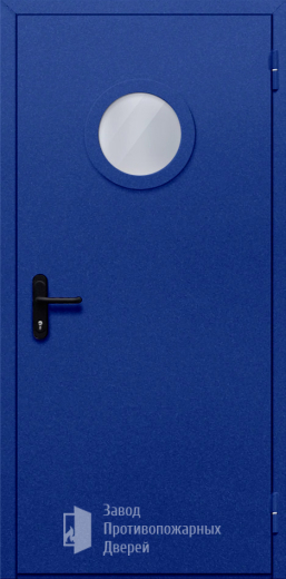 Фото двери «Однопольная с круглым стеклом (синяя)» в Хотьково