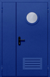 Фото двери «Полуторная с круглым стеклом и решеткой (синяя)» в Хотьково